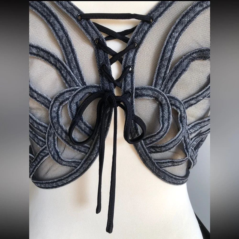 2000s miss sixty black butterfly mesh corset back/ black dress with open back - Picture 7 of 10